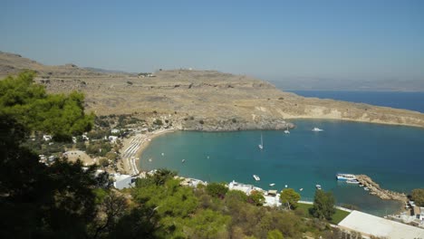 Wide-angle-view-of-the-colorful-Lindos-Beach