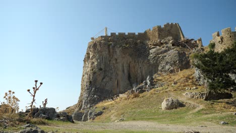 Low-angle-partial-view-of-Lindos-Acropolis-on-the-cliffs