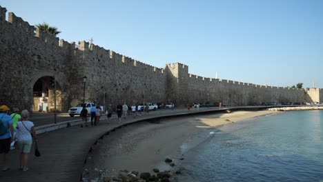 Beach-of-Akti-Sachtouri-and-the-walls-of-the-Old-Town-of-Rhodes