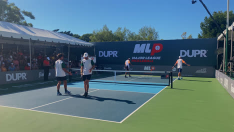 Competitive-Men´s-Doubles-Game-Point-Scored-at-the-Major-League-Pickleball,-in-Sunny-Newport-Beach,-California,-USA