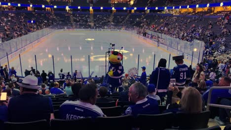Tampa-Bay-Lightning-Mascot-Entertaining-Fans-in-the-Area-Crowd-before-a-Hockey-Game-Begins