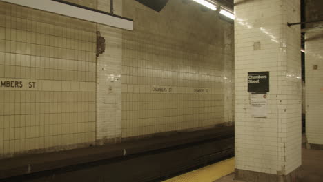 Slow-pan-on-deserted-subway-station-at-Chambers-Street
