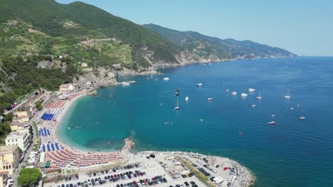 Cinque-Terre-Village-Monterosso-al-Mare-in-Vernazza,-La-Spezia,-Liguria,-Italy---Aerial-4k