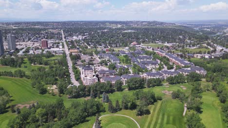 Shaganappi-Point-Golf-Course-and-the-Spruce-Grove-neighbourhood-in-Calgary-Alberta-Canada-viewed-from-an-overhead-aerial-drone