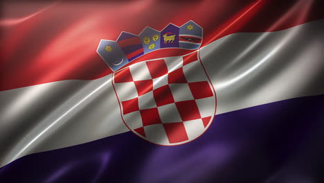 Die-Nationalflagge-Kroatiens,-Aus-Der-Vogelperspektive,-Perspektivisch,-Weht-Im-Wind,-Realistisch-Mit-Filmischem-Erscheinungsbild-Und-Eleganter,-Seidiger-Textur