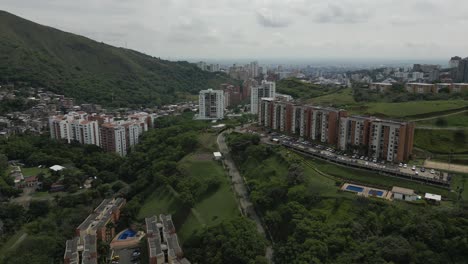 Aerial-views-of-residential-buildings,-Aguacatal-neighborhood,-western-area-of-Cali,-Colombia