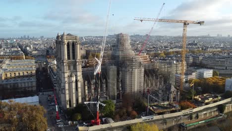 Aerial-Shot-of-The-Beauty-of-Notre-Dame-Renovation-at-the-Sunset