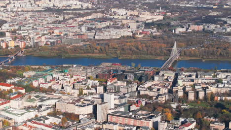 Aerial-shot-of-bridges-over-Vistula-river-Warsaw