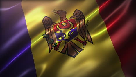 Die-Nationalflagge-Der-Republik-Moldau,-Aus-Der-Vogelperspektive,-Perspektivische-Ansicht,-Weht-Im-Wind,-Mit-Filmischem-Aussehen-Und-Gefühl,-Elegante-Seidige-Textur