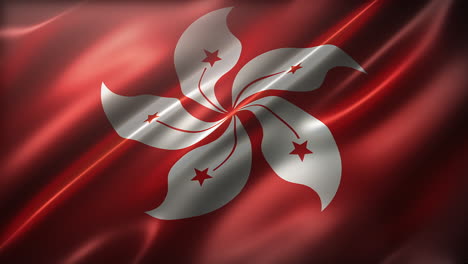 Flag-of-Hong-Kong,-high-angle,-perspective-view,-waving-in-the-wind,-realistic-with-a-cinematic-look-and-feel,-and-elegant-silky-texture