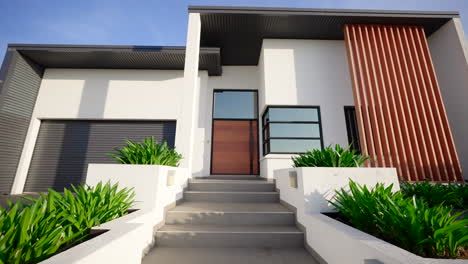 Hausfassade-Im-Executive-Stil-Mit-Großer,-Doppelt-Breiter-Holztür-Am-Außenbereich-Des-Hauses