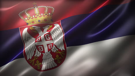 Die-Flagge-Serbiens,-Aus-Der-Vogelperspektive,-Perspektivisch,-Weht-Im-Wind,-Mit-Filmischem-Look-Und-Feeling-Und-Eleganter,-Seidiger-Textur