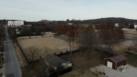 Fayetteville-National-Cemetery-establishing-aerial-shot-in-Autumn-fall-season