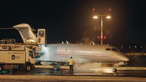 Private-Jet-is-being-de-iced-on-a-cold-winter-day-with-heavy-machinery