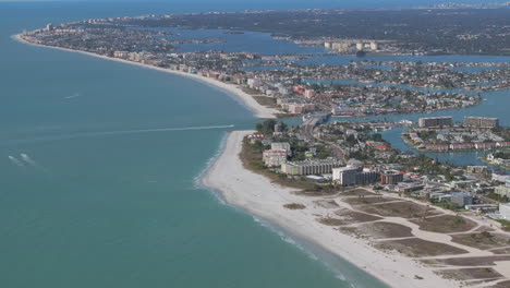 Beautiful-aerial-drone-beach-vista-with-condos-and-neighborhoods-in-Florida
