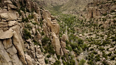 Drone-footage-flying-close-to-large-rock-formations-inChiricahua-National-Monument