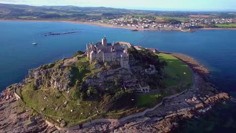 St-Michael's-Mount-in-Cornwall-with-an-Aerial-Orbital-View-Overlooking-Penzance