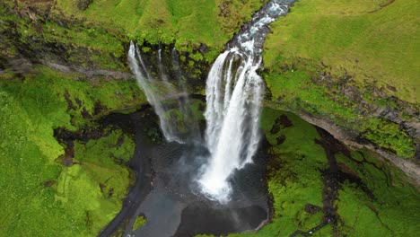 Aerial-downwards-view-of-Seljalandsfoss-Waterfall-in-Iceland