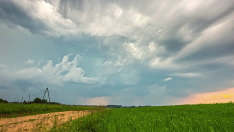 Time-lapse-of-relaxing-landscape-where-clouds-turn-into-dark-thunderstorm