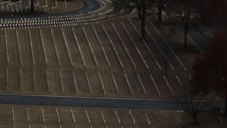 Bird's-eye-view-aerial-of-Fayetteville-cemetery-with-headstone-in-rows,-Arkansas