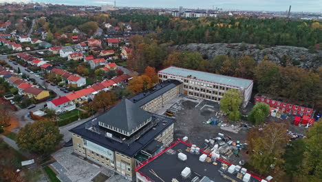 Large-school-building-under-construction-in-suburbs-of-Stockholm---Sweden