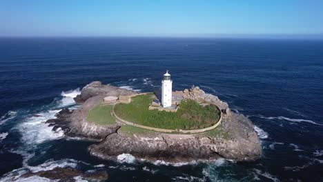 Godrevy-Lighthouse-with-Aerial-Orbital-Shot-at-Gwithian,-Cornwall
