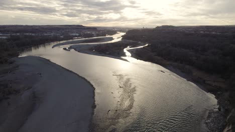 Yellowstone-River-in-Billings,-Montana-during-Dry-Winter,-Aerial