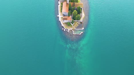 Aerial-View-of-Island-of-Saint-George,-Benedictine-Monastery-from-XII-Century,-Montenegro,-Adriatic-Sea