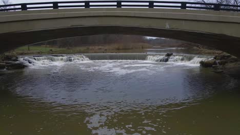 Berea,-Ohio-Metroparks-bridge-with-small-waterfall-heading-south