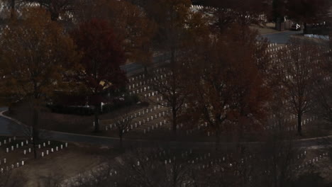 High-aerial-telephoto-shot-of-Fayetteville-Cemetery-in-Arkansas,-circle-pan