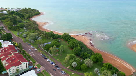 Aerial-Drone-Beachside-Ocean-Sea-Residential-Suburb-Next-to-River-Rapid-Creek-NT-Australia-Golden-Hour