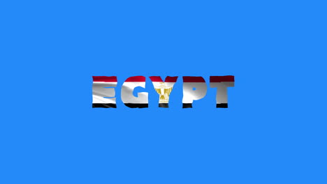 Las-Letras-De-Animación-De-Texto-De-Movimiento-Del-País-De-Egipto-Con-Su-Bandera-Ondeante-Se-Mezclan-Como-Una-Textura---Fondo-De-Pantalla-Azul,-Video-En-Bucle-Con-Clave-Cromática