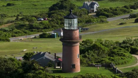Orbiting-aerial-shot-of-the-Gay-Head-Lighthouse-in-Martha's-Vineyard