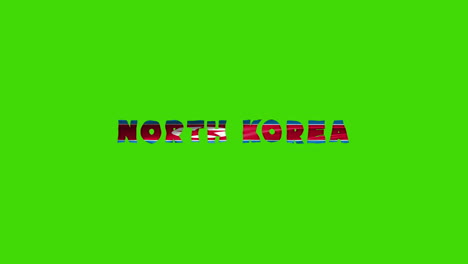 Las-Letras-De-Animación-De-Texto-De-Movimiento-Del-País-De-Corea-Del-Norte-Con-Su-Bandera-Ondeante-Se-Mezclan-Como-Una-Textura---Video-En-Bucle-De-Clave-Cromática-De-Fondo-De-Pantalla-Verde
