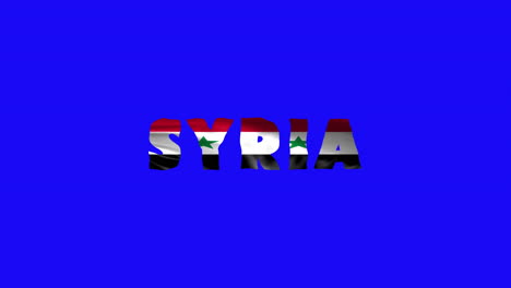 Las-Letras-De-Animación-De-Texto-De-Movimiento-Del-País-De-Siria-Con-Su-Bandera-Ondeante-Se-Mezclan-Como-Una-Textura---Fondo-De-Pantalla-Azul-Croma-Key-Loopable-Video