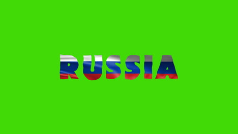 Las-Letras-De-Animación-De-Texto-De-Movimiento-Del-País-De-Rusia-Con-Su-Bandera-Ondeante-Se-Mezclan-Como-Una-Textura---Fondo-De-Pantalla-Verde,-Video-En-Bucle-Con-Clave-Cromática