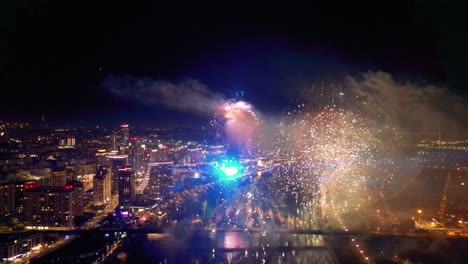Belgrade-Waterfront-New-Year's-Eve-Fireworks-Display,-Europe-Best-Aerial