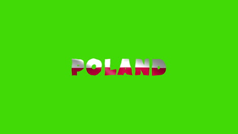Letras-De-Animación-De-Texto-De-Movimiento-Del-País-De-Polonia-Con-Su-Bandera-Ondeante-Se-Mezclan-Como-Una-Textura---Fondo-De-Pantalla-Verde-Croma-Clave-Video-En-Bucle