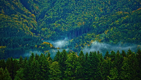 Zeitraffer-Von-Wolken,-Die-Durch-Die-Baumbestandenen-Berge-Lettlands-Ziehen
