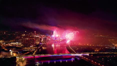 Belgrade-Waterfront-New-Year-Celebration,-Best-Fireworks-Display,-Europe-Aerial