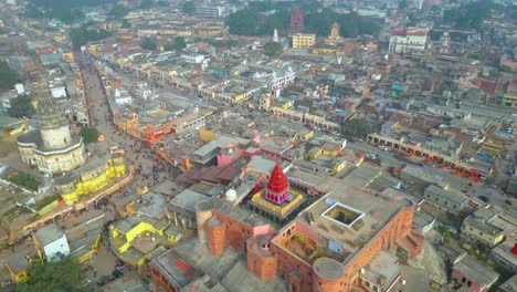 Ayodhya-Drone-view-Shri-Ram-Mandir,-Shri-Hanuman-Garhi-Mandir,-Lata-Mangeshkar-Chowk-and-Ram-ki-Paidi-Ghats