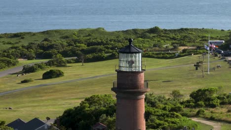Tight-orbiting-aerial-shot-of-the-Gay-Head-Lighthouse-in-Martha's-Vineyard