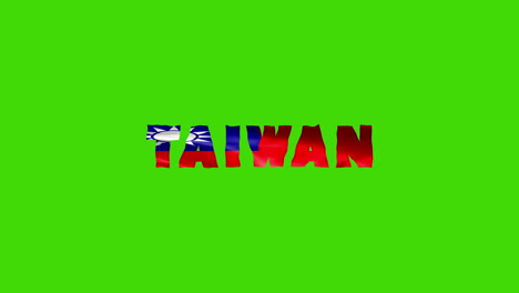 Taiwan-Land-Wackelt-Mit-Textanimationsschriftzügen-Und-Ihrer-Wehenden-Flagge-Als-Textur-–-Grüner-Hintergrund,-Chroma-Key-Loop-Video