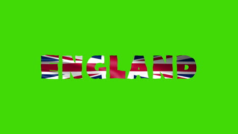 England-Country-Wackeltext-Animationsschrift-Mit-Ihrer-Wehenden-Flagge-Fügt-Sich-Als-Textur-Ein-–-Grüner-Hintergrund,-Chroma-Key,-Wiederholbares-Video
