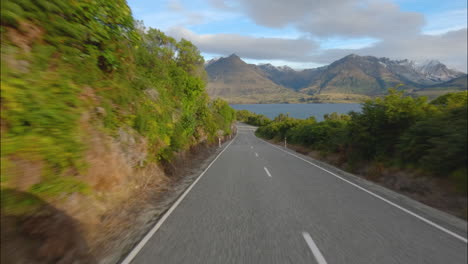 Otago,-New-Zealand---Traveling-Along-a-Road-that-Leads-to-Glenorchy---POV