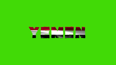 Las-Letras-De-Animación-De-Texto-De-Movimiento-Del-País-De-Yemen-Con-Su-Bandera-Ondeante-Se-Mezclan-Como-Una-Textura---Fondo-De-Pantalla-Verde-Croma-Clave-Video-En-Bucle