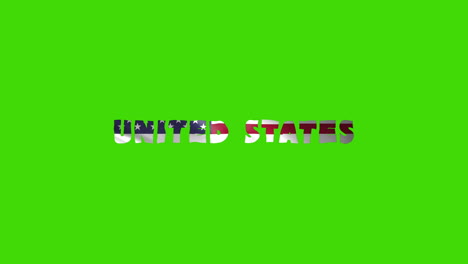 Das-Land-Der-Vereinigten-Staaten-Wackelt-Mit-Textanimationsschriftzügen-Und-Ihrer-Wehenden-Flagge-Als-Textur-–-Grüner-Hintergrund,-Chroma-Key-Loop-Video