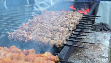Close-up-of-cooking-Shish-kebab-on-grill