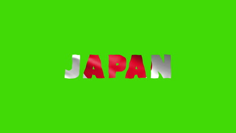 Japan-Land-Wackelt-Mit-Textanimationsschriftzügen-Und-Ihrer-Wehenden-Flagge-Als-Textur-–-Grüner-Hintergrund,-Chroma-Key-Loop-Video