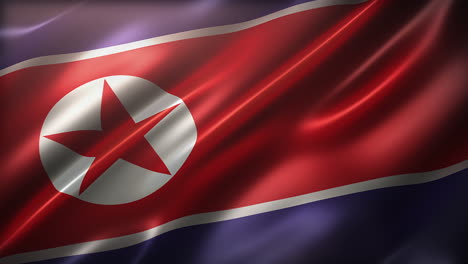 Bandera-De-Corea-Del-Norte-Ondeando-En-El-Viento,-Con-Una-Apariencia-Cinematográfica-Y-Una-Elegante-Textura-Sedosa.